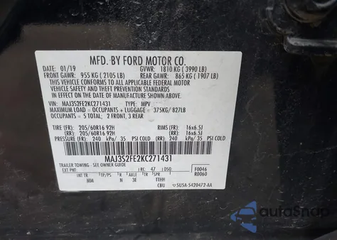 2019 Ford Ecosport S from USA, damaged, VIN MAJ3S2FE2KC271431